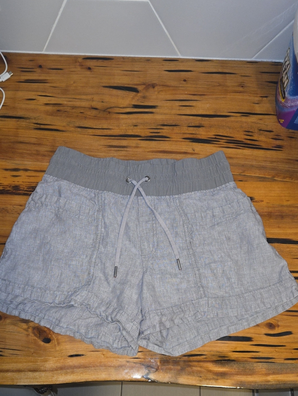 Athleta  Light Gray Linen Elastic Waist Athletic Shorts